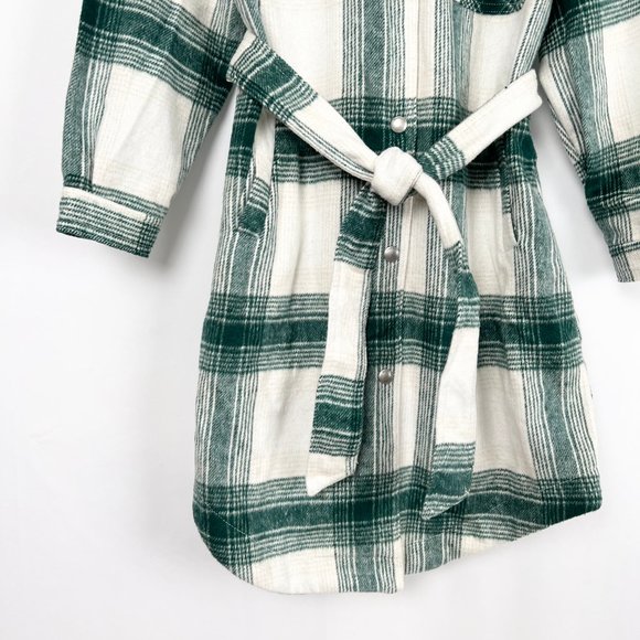New Anthropologie BlankNYC Long Shacket Belted Plaid Coat Shirt Jacket Oversized - Picture 7 of 10
